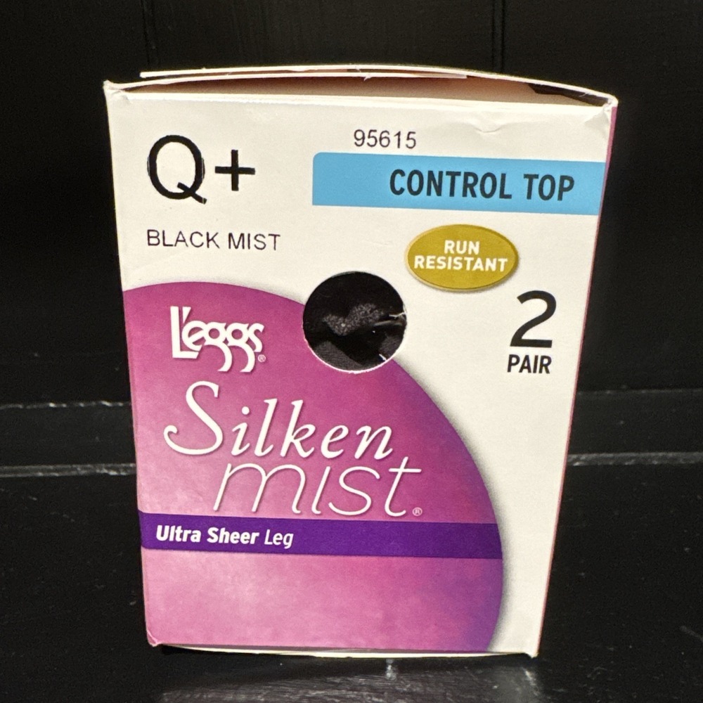 L'eggs Silken Mist Size Q + Plus Pantyhose Black Mist  Control Top Nylons 2 Pack